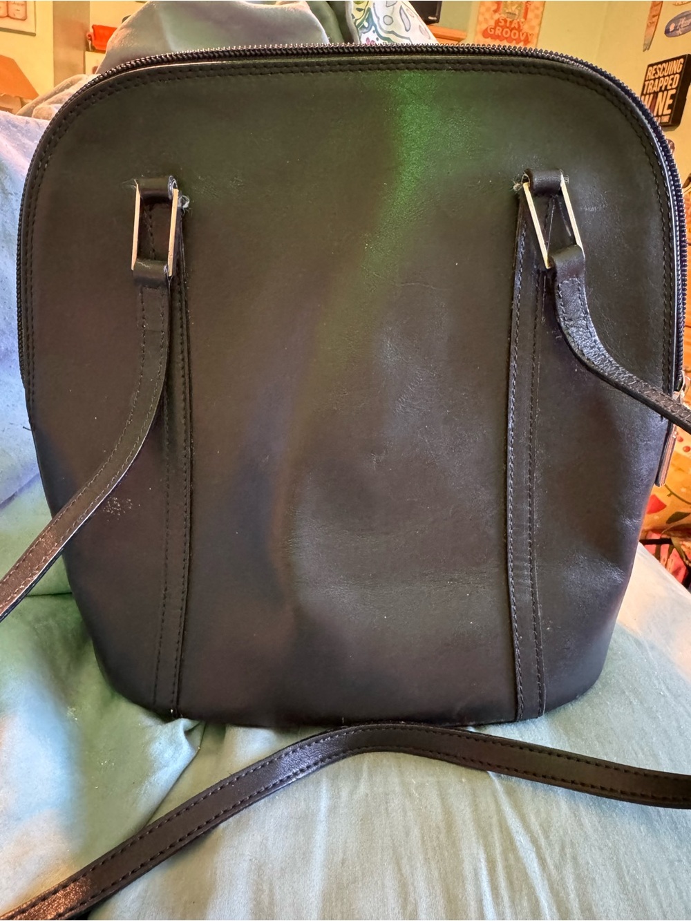 Saks Fifth Ave vintage black leather structured shoulder bag